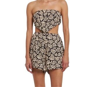 NWT WeWoreWhat Linen Strapless Cutout Blend Romper In Black Size XS
